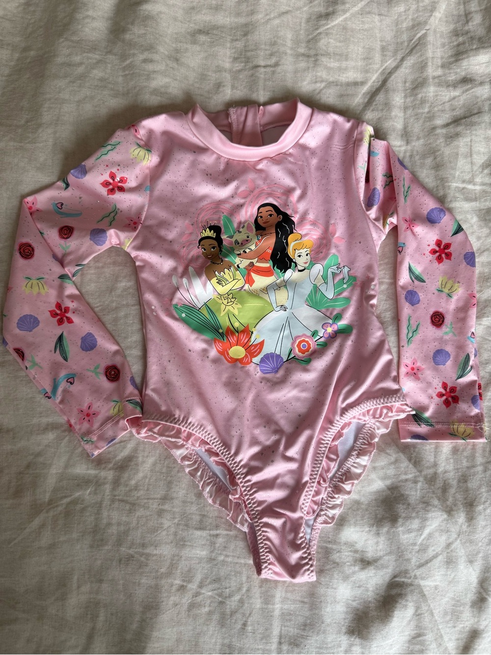Disney Pink Princess Print Long-Sleeve One-Piece Swimsuit